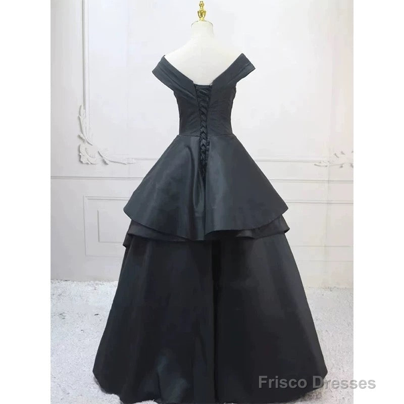 Pretty Ball Gown Off The Shoulder Black Satin Prom Dresses Evening Dress Secondary image