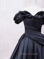 Pretty Ball Gown Off The Shoulder Black Satin Formal Prom Dress Evening Dress With Pleated