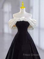 Pretty Ball Gown Off The Shoulder Black Velvet Formal Party Dress Formal Prom Dress With Flower