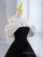 Pretty Ball Gown Off The Shoulder Black Velvet Formal Party Dress Formal Prom Dress With Flower
