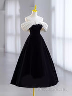 Pretty Ball Gown Off The Shoulder Black Velvet Formal Party Dress Formal Prom Dress With Flower