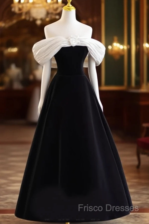 Pretty Ball Gown Off The Shoulder Black Velvet Formal Party Dress Formal Prom Dress With Flower Main image
