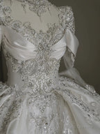 Pretty Ball Gown Scoop Neckline Long Sleeves Sequin White Wedding Dresses Brides Dress