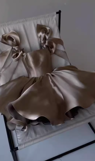 Pretty Ball Gown Spaghetti Straps Pink Satin Short Mini Formal 8Th Grade Homecoming Dress Summer Middle School Hoco Dresses Birthday Outfits