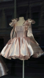 Pretty Ball Gown Spaghetti Straps Pink Satin Short Mini Formal 8Th Grade Homecoming Dress Summer Middle School Hoco Dresses Birthday Outfits