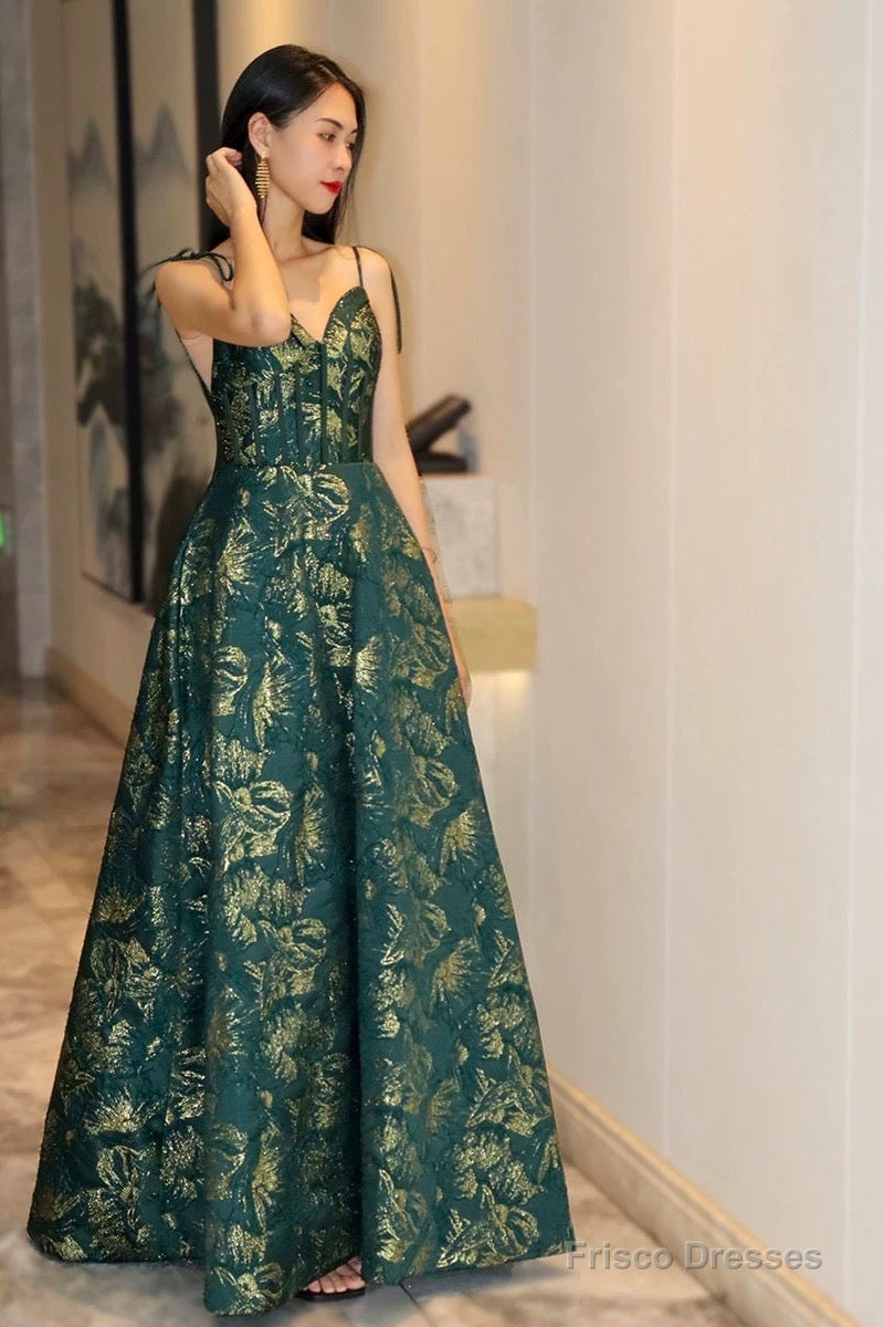 Pretty Ball Gown Spaghetti Straps Satin Green Long Length Evening Dress Prom Dresses Main image