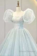 Pretty Ball Gown Square Neckline Short Sleeves Long Evening Party Dress Formal Prom Dress