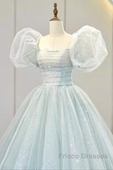 Pretty Ball Gown Square Neckline Short Sleeves Long Evening Party Dress Formal Prom Dress