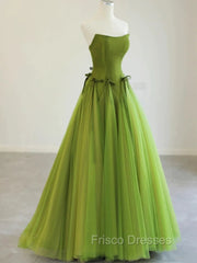 Pretty Ball Gown Strapless Bud Green Tulle Formal Prom Dress Evening Dress
