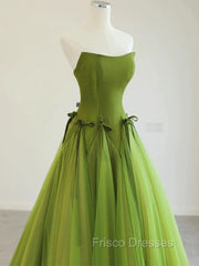 Pretty Ball Gown Strapless Bud Green Tulle Formal Prom Dress Evening Dress
