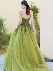 Pretty Ball Gown Strapless Bud Green Tulle Formal Prom Dress Evening Dress