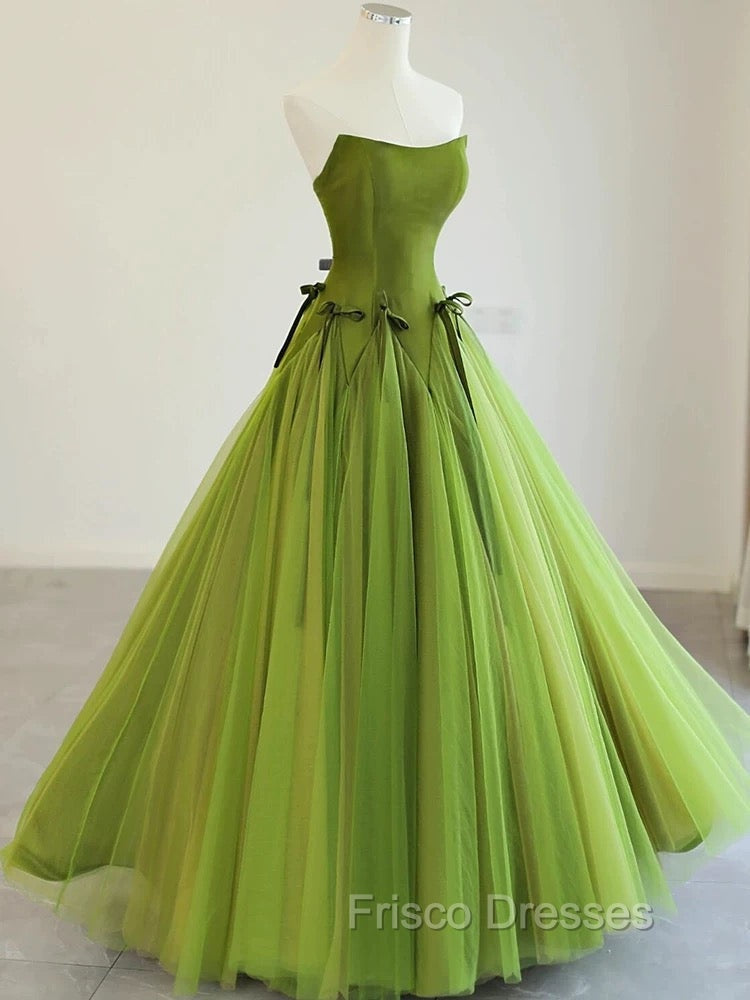 Pretty Ball Gown Strapless Bud Green Tulle Formal Prom Dress Evening Dress