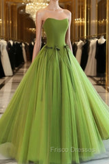 Pretty Ball Gown Strapless Bud Green Tulle Formal Prom Dress Evening Dress