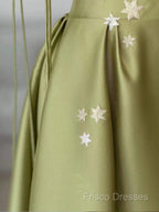 Pretty Ball Gown Straps Sage Green Satin Long Length Formal Dress Formal Prom Dress