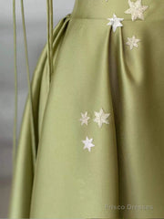 Pretty Ball Gown Straps Sage Green Satin Long Length Evening Dress Prom Dresses