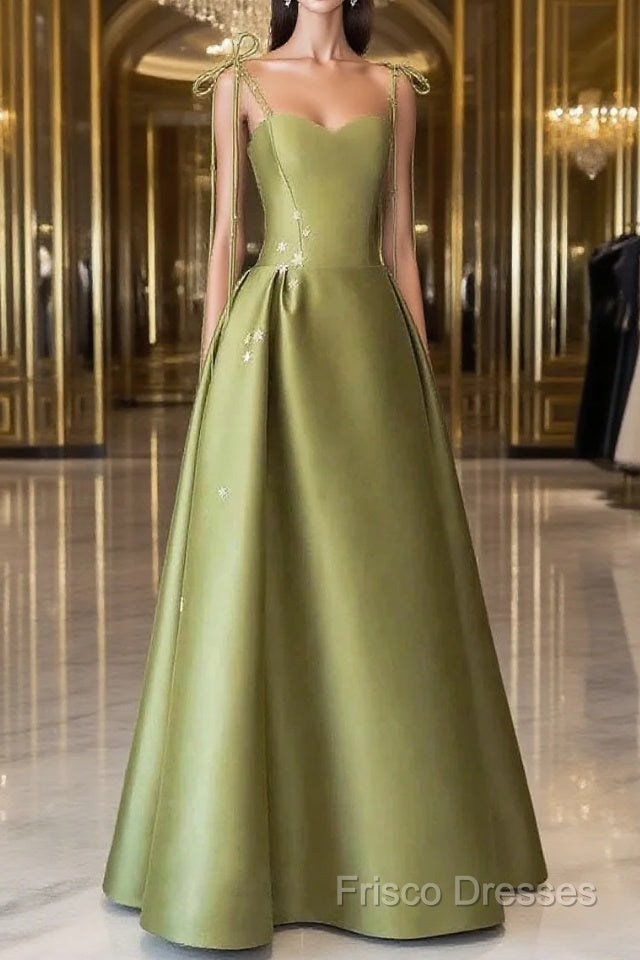 Pretty Ball Gown Straps Sage Green Satin Long Length Formal Dress Formal Prom Dress