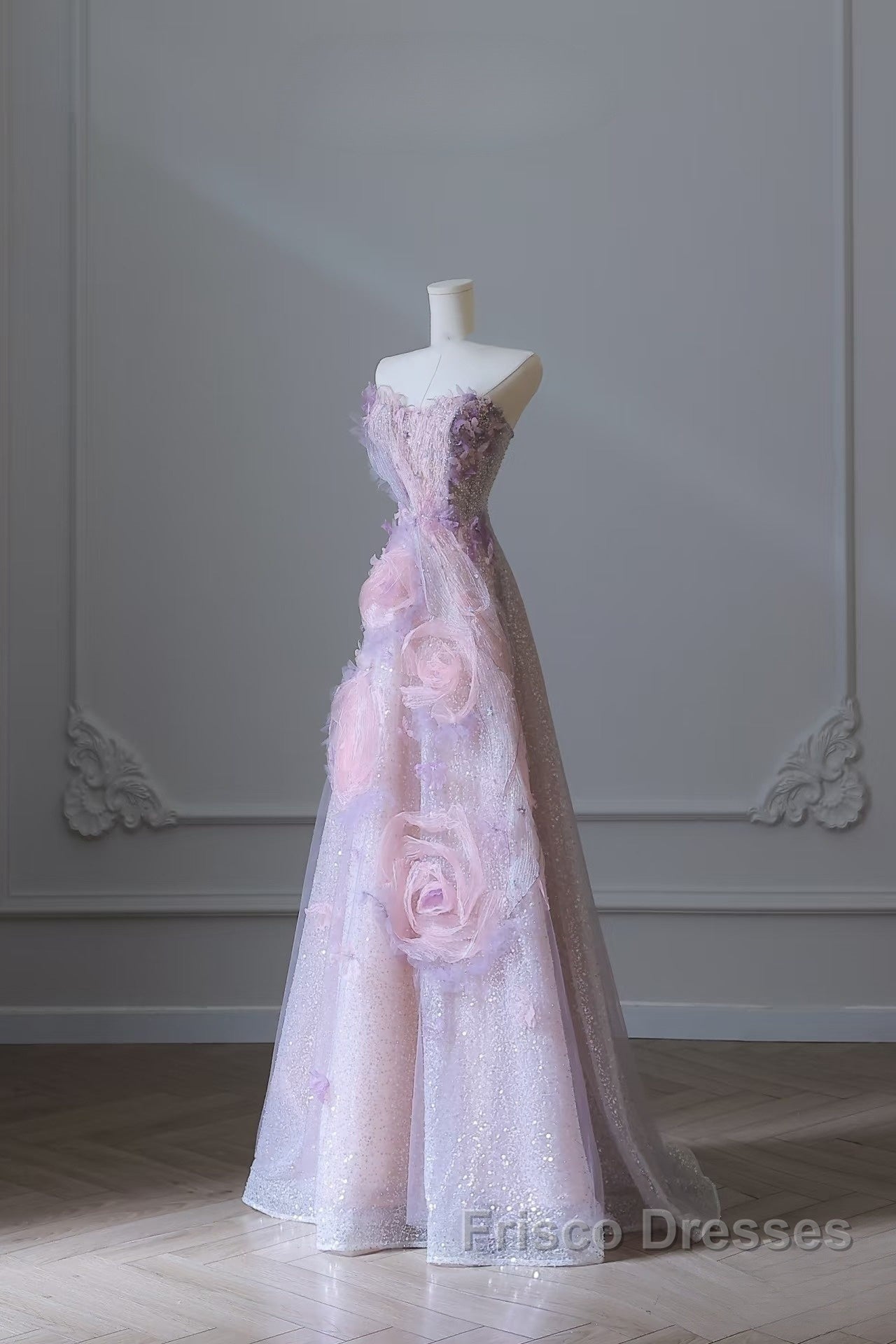 Pretty Ball Gown Sweetheart Pink Floral Tulle Long Formal Prom Dress Evening Gowns Secondary image