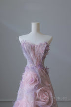 Pretty Ball Gown Sweetheart Pink Floral Tulle Long Formal Prom Dress Evening Gowns