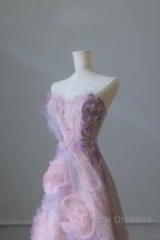 Pretty Ball Gown Sweetheart Pink Floral Tulle Long Formal Prom Dress Evening Gowns