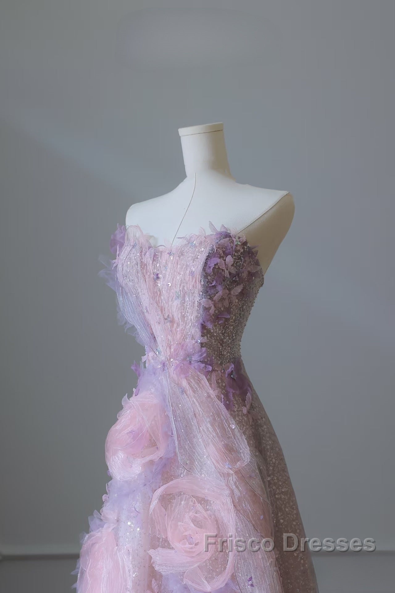 Pretty Ball Gown Sweetheart Pink Floral Tulle Long Formal Prom Dress Evening Gowns