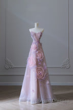 Pretty Ball Gown Sweetheart Pink Floral Tulle Long Formal Prom Dress Evening Gowns