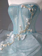 Pretty Ball Gown Sweetheart Tulle Green Long Evening Dress Prom Dresses With Ruffles
