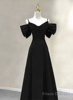 Pretty Black A-line Long Party Dress, Black Floor Length Prom Dress Evening Dress