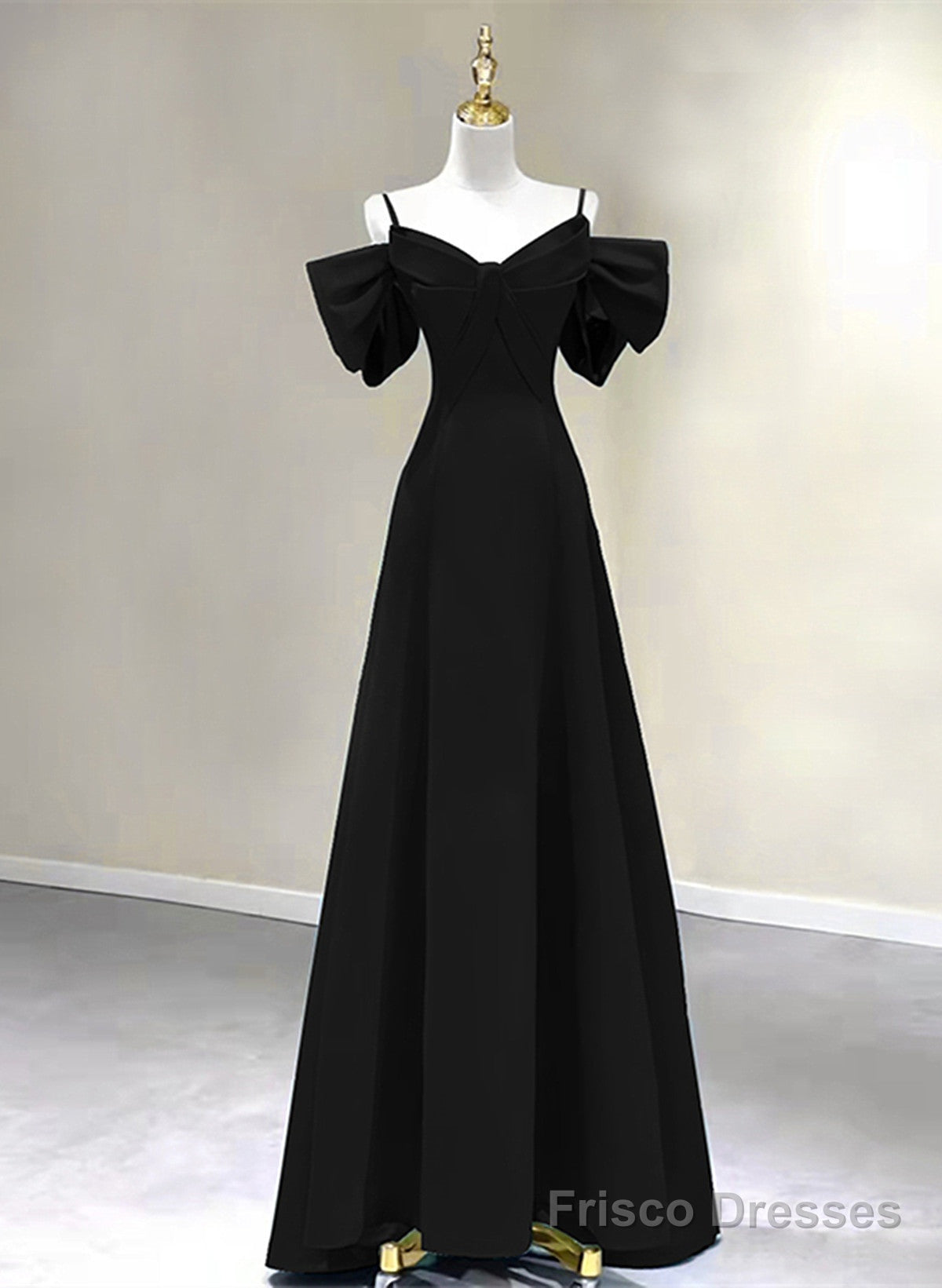 Pretty Black A-line Long Party Dress, Black Floor Length Prom Dress Evening Dress Main image