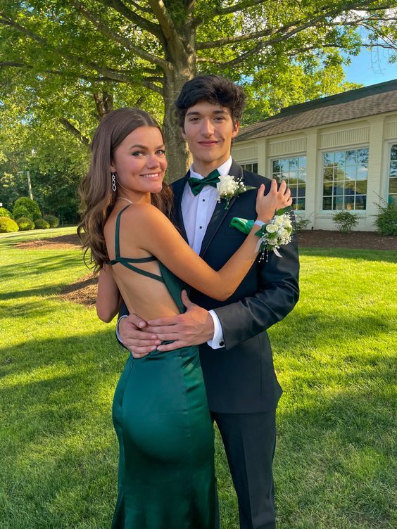 Dark Green New Backless Satin Floor Length Long Prom Dress Secondary image