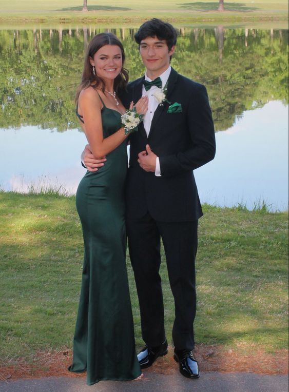 Dark Green New Backless Satin Floor Length Long Prom Dress Main image