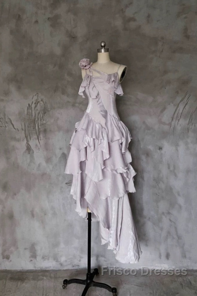 Pretty Irregular Ruffled Suspender Formal Prom Dress With Detachable Rose Long Birthday Dress For Women Secondary image