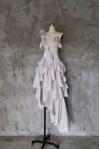 Pretty Irregular Ruffled Suspender Formal Prom Dress With Detachable Rose Long Birthday Dress For Women
