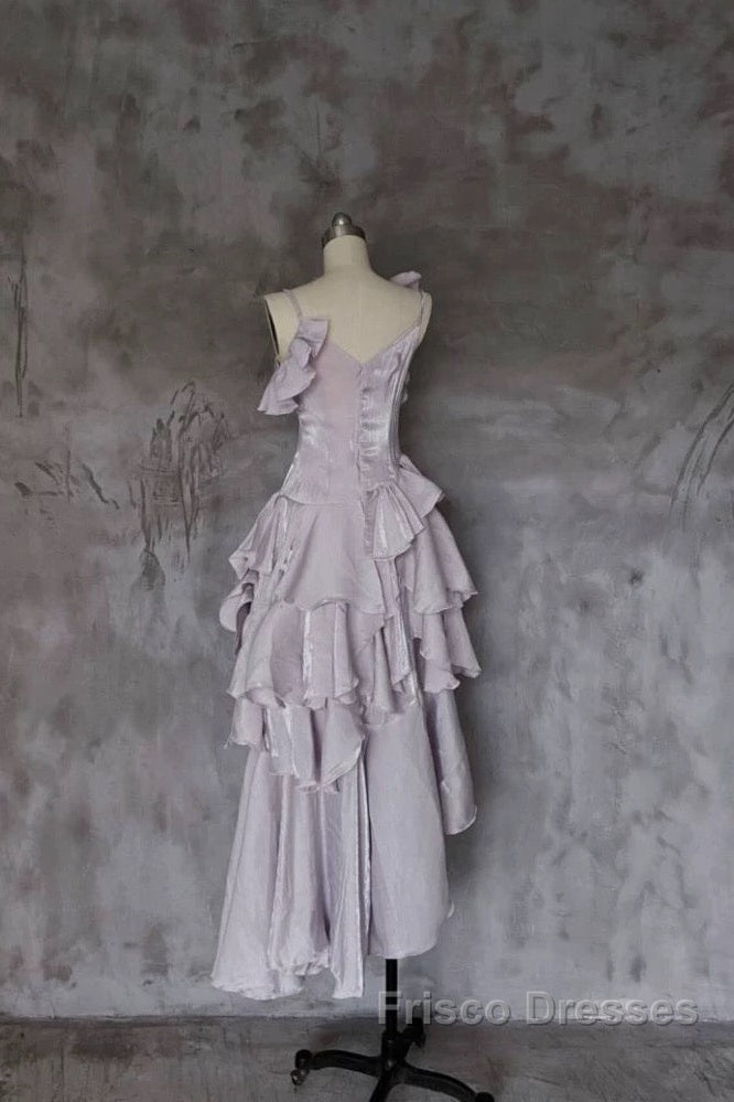 Pretty Irregular Ruffled Suspender Formal Prom Dress With Detachable Rose Long Birthday Dress For Women
