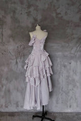 Pretty Irregular Ruffled Suspender Prom Dresses With Detachable Rose Long Birthday Dress For Women