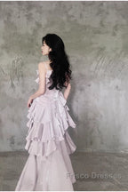 Pretty Irregular Ruffled Suspender Formal Prom Dress With Detachable Rose Long Birthday Dress For Women