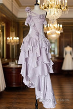 Pretty Irregular Ruffled Suspender Formal Prom Dress With Detachable Rose Long Birthday Dress For Women