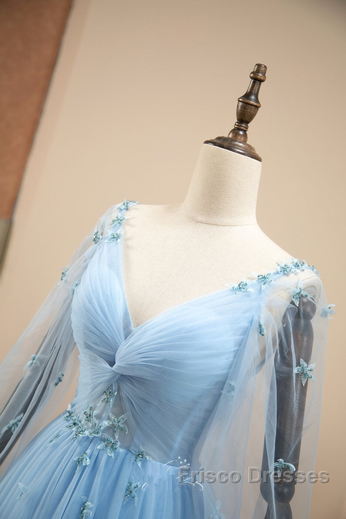 Pretty Light Blue A-Line Puffy Sleeves Party Dress, Light Blue Evening Dress Formal Prom Dress Secondary image