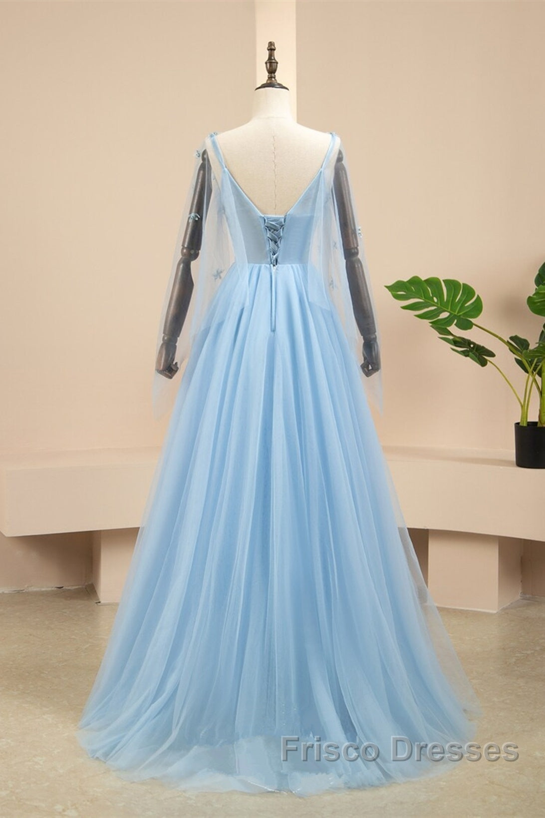 Pretty Light Blue A-Line Puffy Sleeves Party Dress, Light Blue Evening