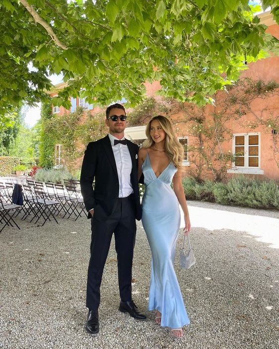 Simple Light Blue Long Prom Dresses Main image