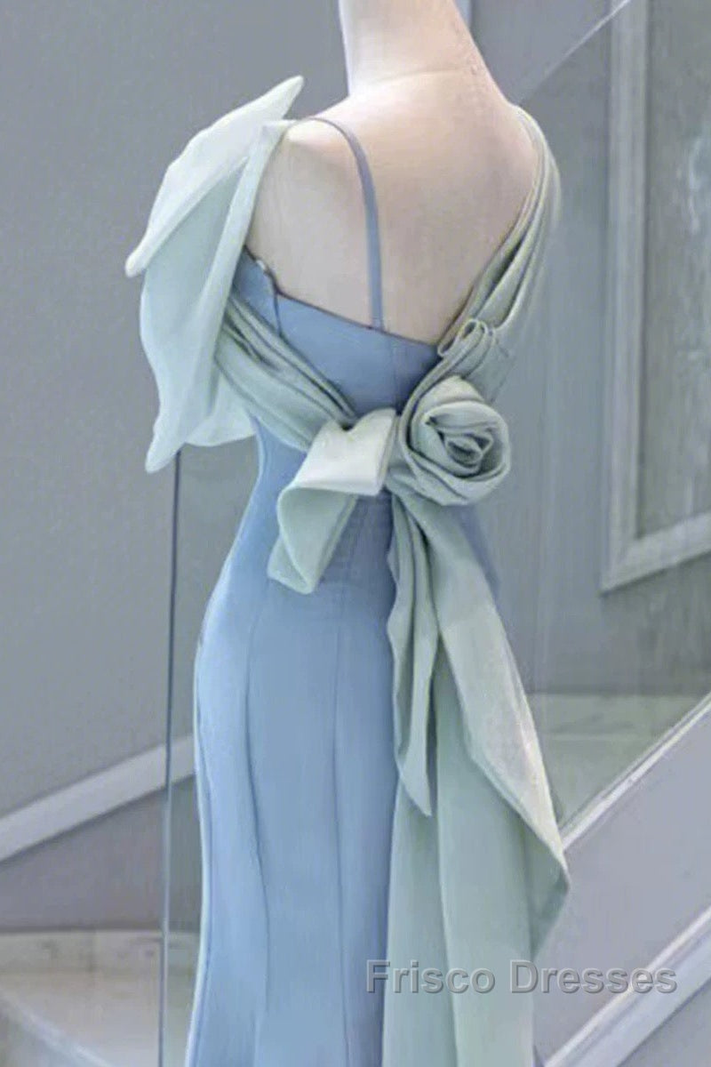 Pretty Mermaid Blue Satin Long Evening Dress Formal Prom Dress