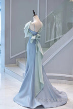 Pretty Mermaid Blue Satin Long Evening Dress Formal Prom Dress