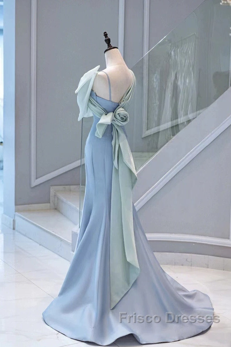 Pretty Mermaid Blue Satin Long Evening Dress Formal Prom Dress