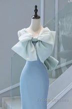 Pretty Mermaid Blue Satin Long Evening Dress Formal Prom Dress