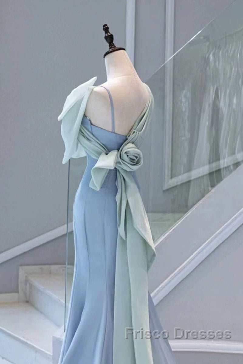 Pretty Mermaid Blue Satin Long Evening Dress Formal Prom Dress