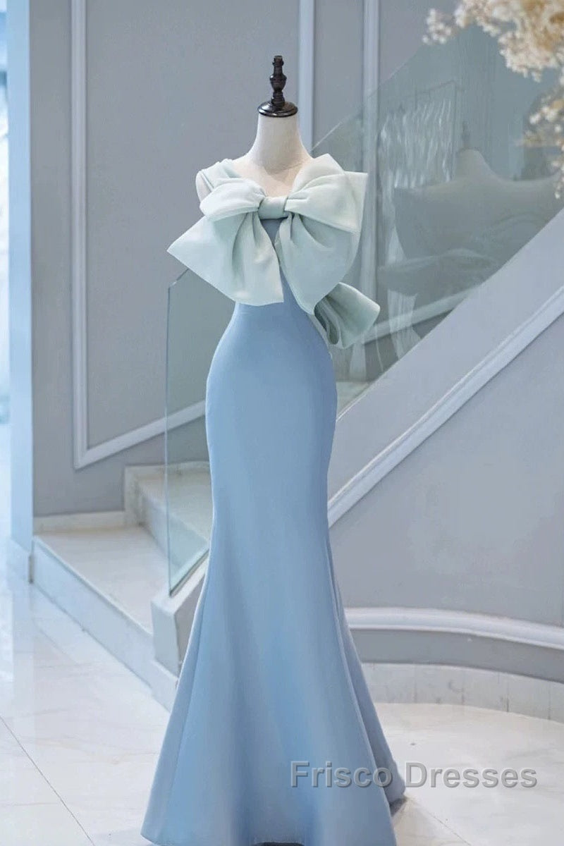 Pretty Mermaid Blue Satin Long Evening Dress Formal Prom Dress