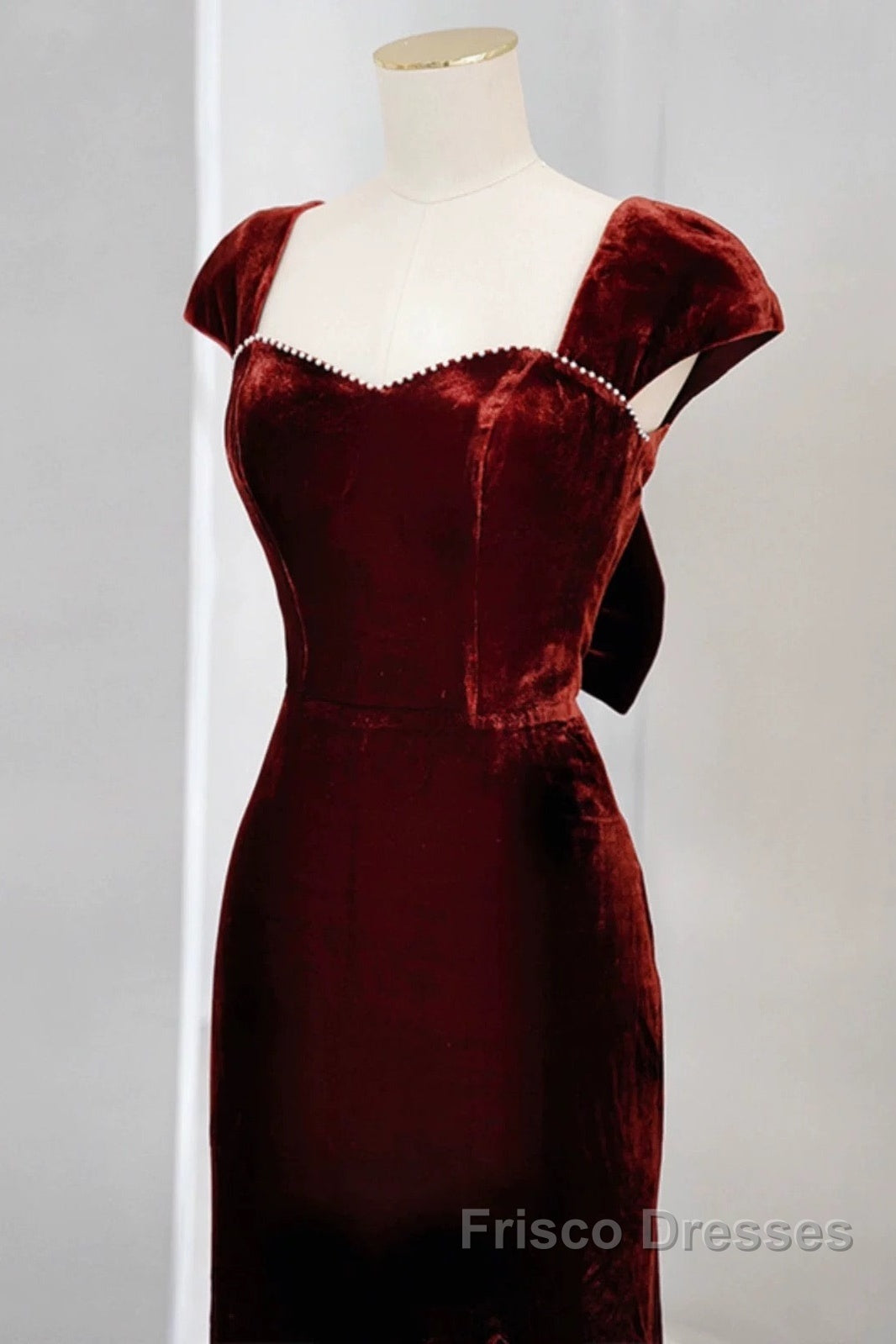 Pretty Mermaid Burgundy Velvet Slit Evening Dress Formal Prom Dress