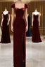 Pretty Mermaid Burgundy Velvet Slit Evening Dress Formal Prom Dress