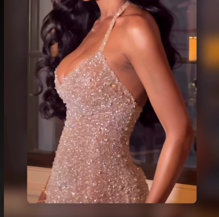 Pretty Mermaid Halter Neckline Long Sequin Champagne Party Dresses Prom Dress Secondary image