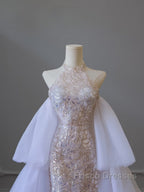 Pretty Mermaid High Neckline Sequin Beads Long Formal Prom Dress Formal Evening Dress