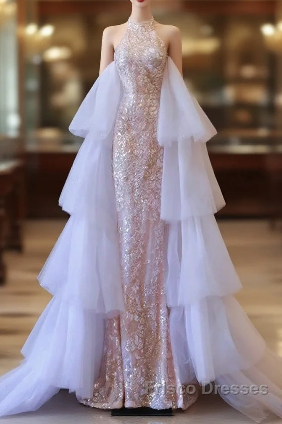 Pretty Mermaid High Neckline Sequin Beads Long Formal Prom Dress Formal Evening Dress Main image